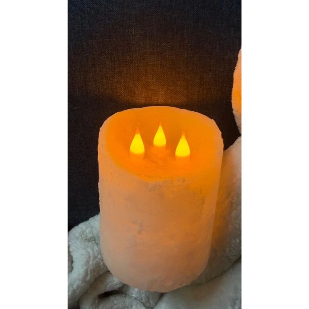 3 Wick LED Flameless Pillar Candle Battery Operated Real Wax Warm White